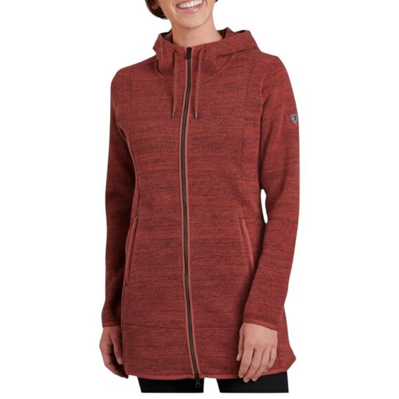 Kuhl Ascendyr Long Hooded Zip Up Mock Neck Casual Fleece Jacket Red Medium - Picture 1 of 10